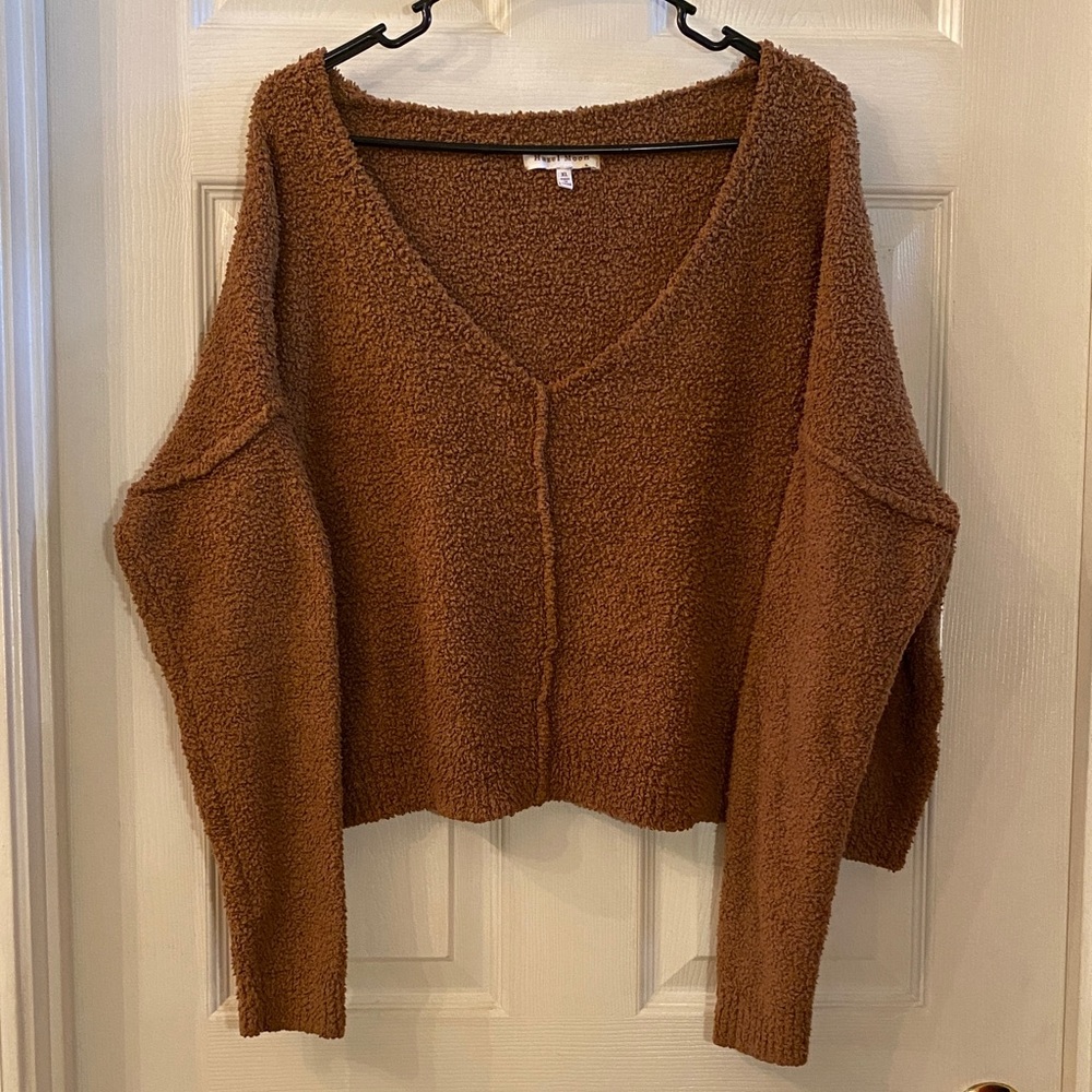 Hazel Moon Teddy Bear Brown Cozy V-Neck Sweater - Picture 3 of 10